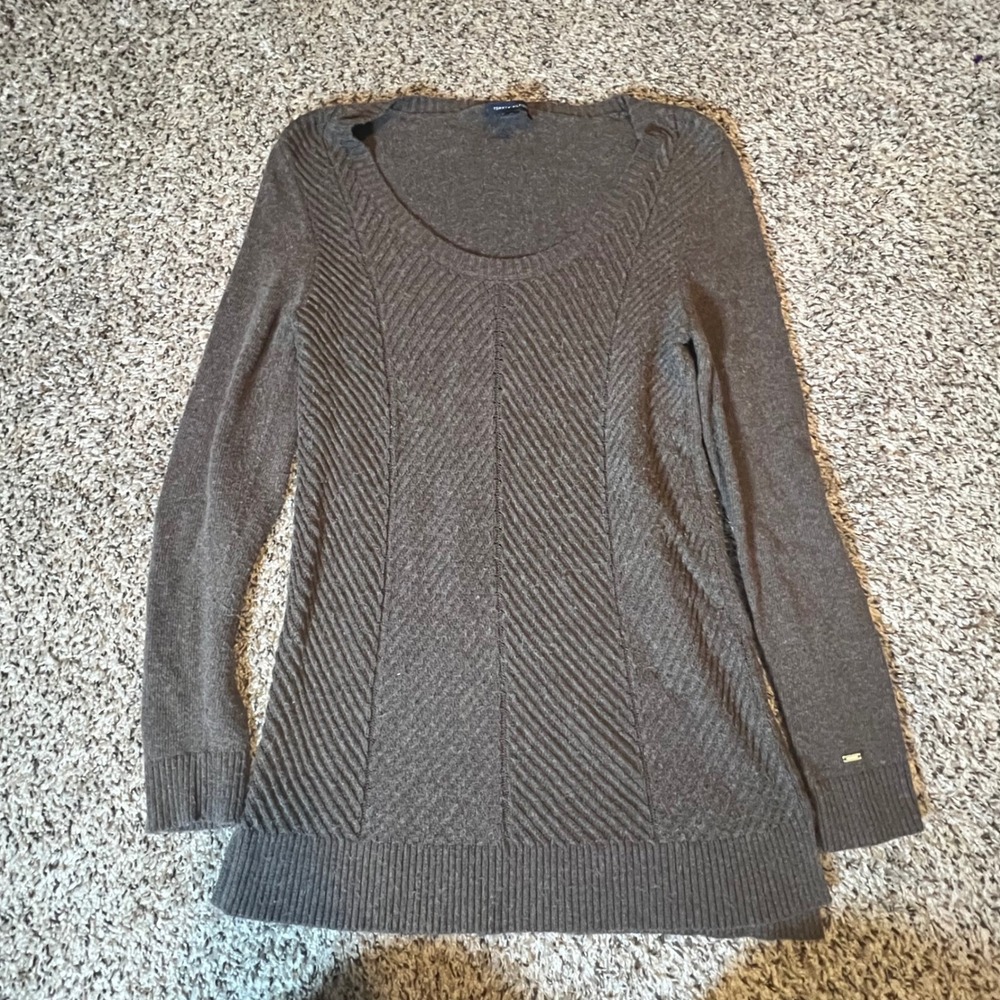Tommy Hilfiger Womens Brown Textured Chevron Scoop Neck Sweater Long Sleeve M